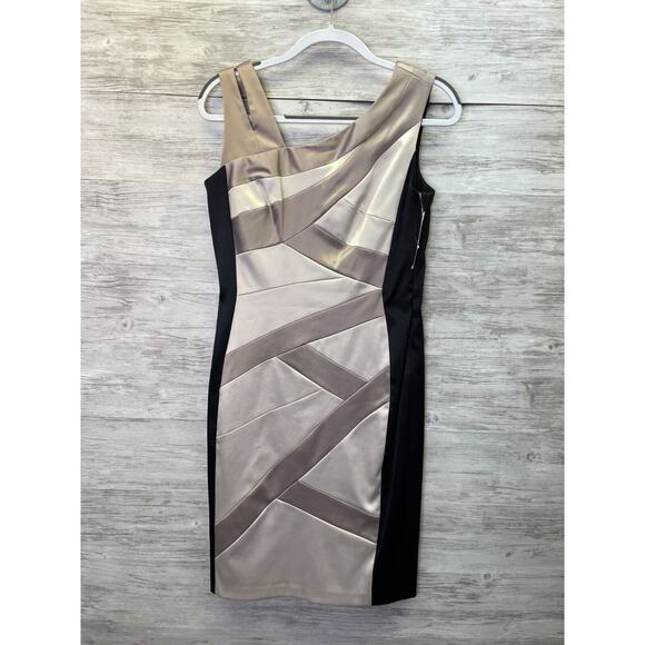 Sangria Dress 8 Womens Cream Black Sating Sleeveless Zip Evening Wear - Picture 1 of 13